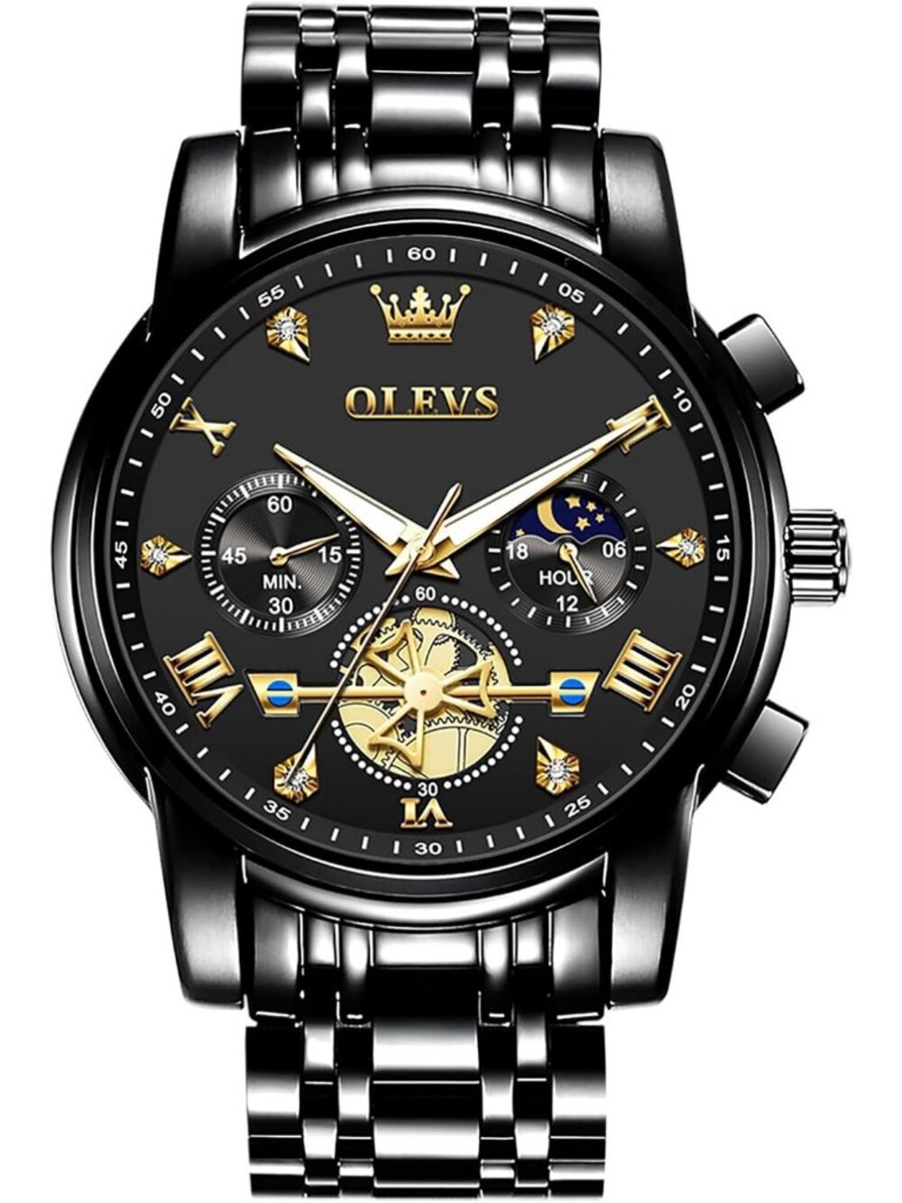 Men's Black / Gold Stainless Steel Chronograph Waterproof Quartz Dress Watch